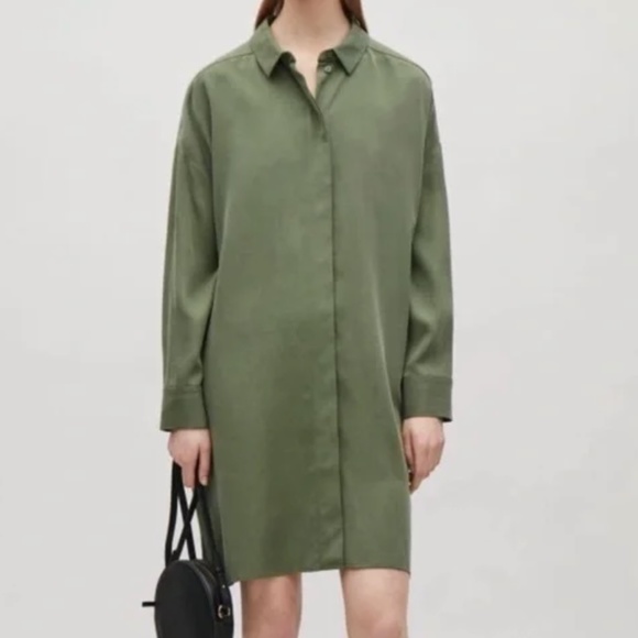 COS Dresses & Skirts - COS Button Down Green Tunic Collared Long Sleeve Shirt Dress, GUC, 10, Oversized